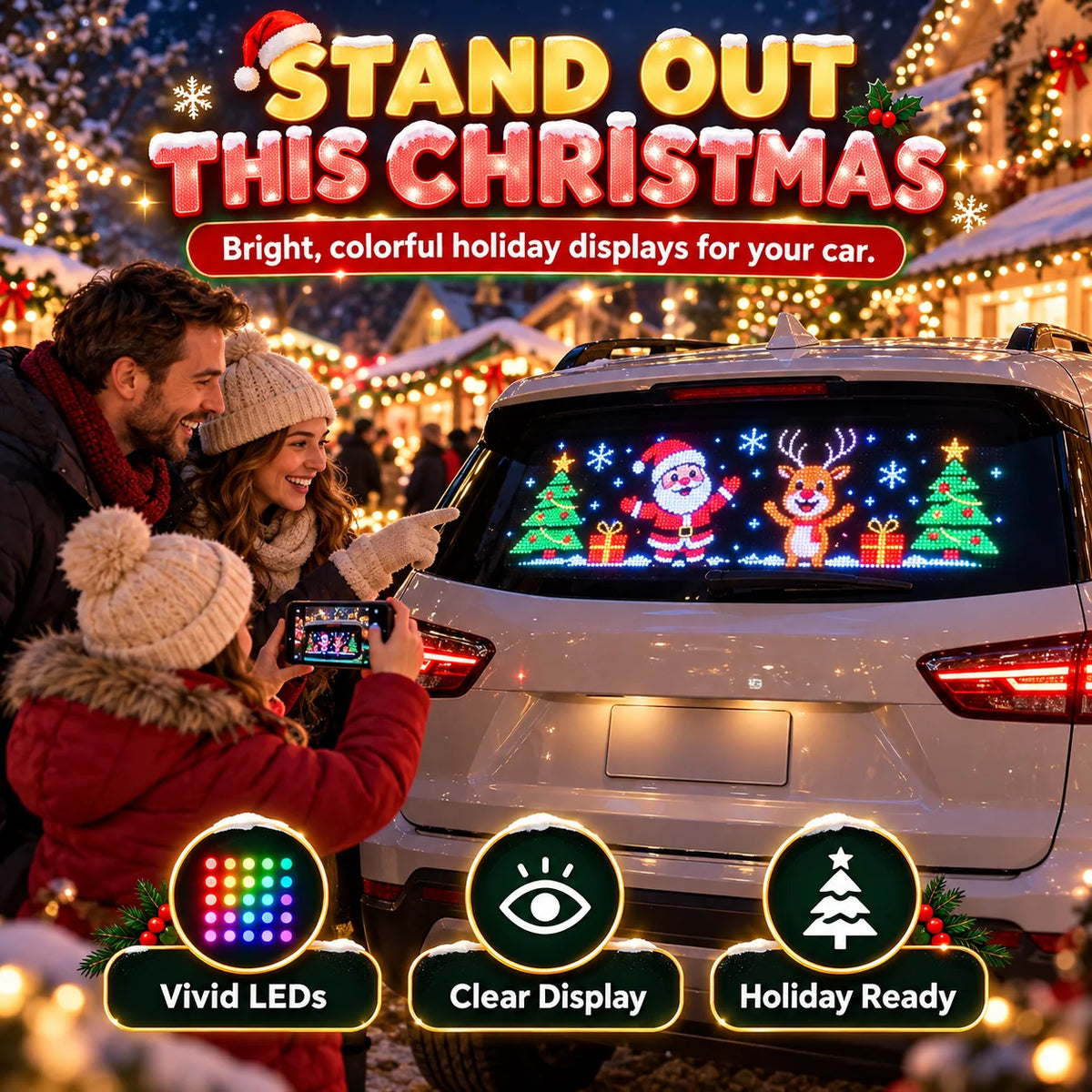 🎅🚘 Christmas Rear Window LED Screen — Festive Designs at Your Fingertips
