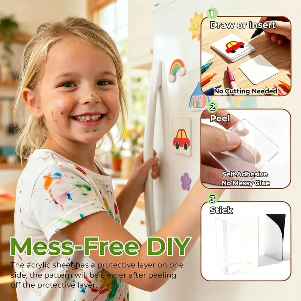 Acrylic DIY Square Fridge Magnets - Photo Frames for Crafts, Kitchen, Home Decor Use