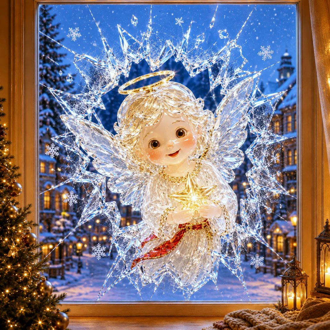 🔥Limited time 49% OFF -✨🎄19.7'' Crystal Christmas Break-In Window Decal — 3D Shattered-Glass Holiday Window Decoration