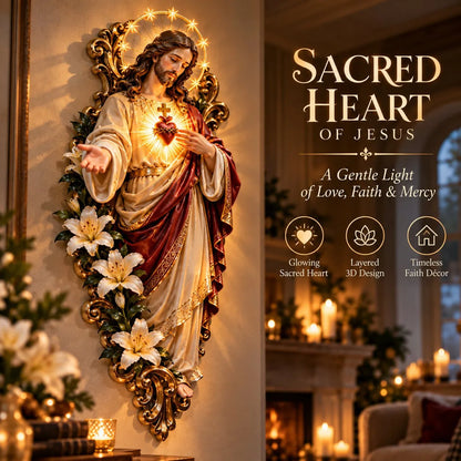 🙏 Divine Heart of Jesus – Glowing Religious Wall Decoration