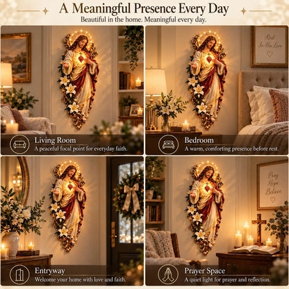 🙏 Divine Heart of Jesus – Glowing Religious Wall Decoration