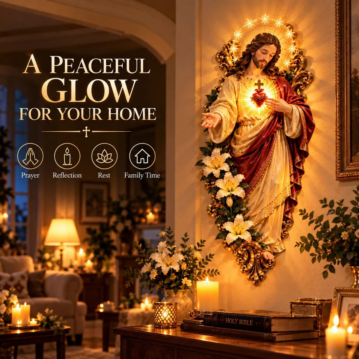 🙏 Divine Heart of Jesus – Glowing Religious Wall Decoration