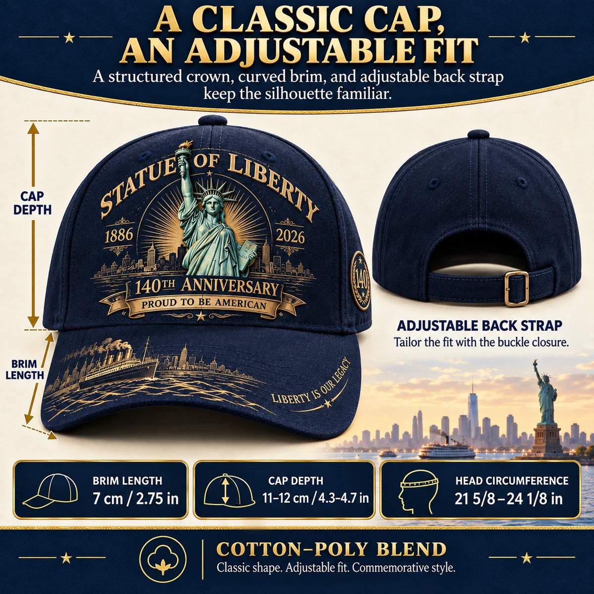 🗽 Statue Of Liberty 140th Anniversary 1886–2026 Commemorative Cap