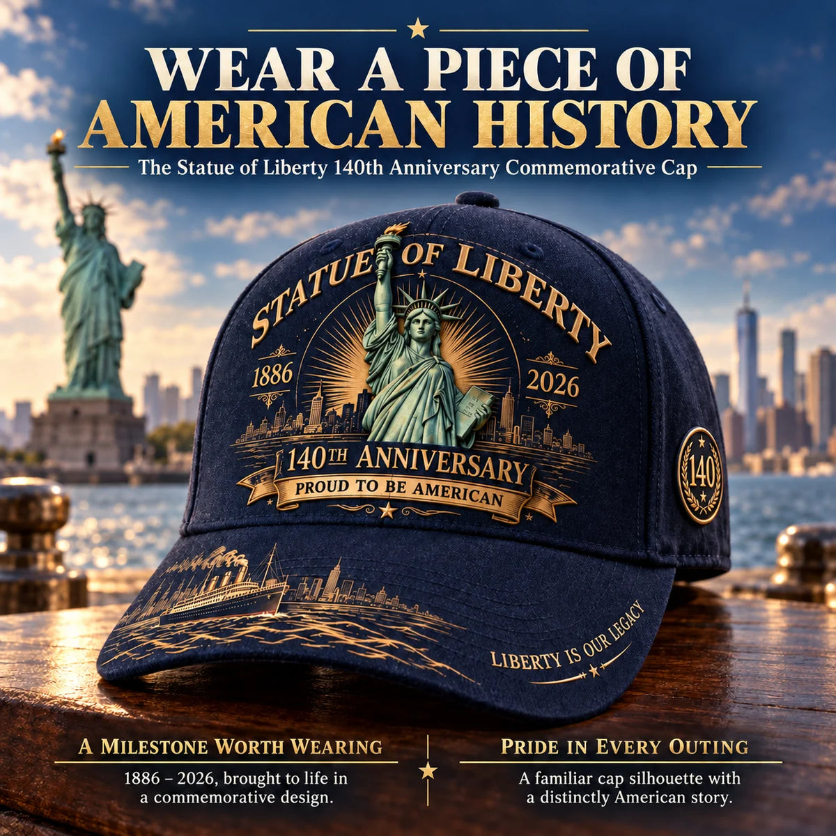 🗽 Statue Of Liberty 140th Anniversary 1886–2026 Commemorative Cap