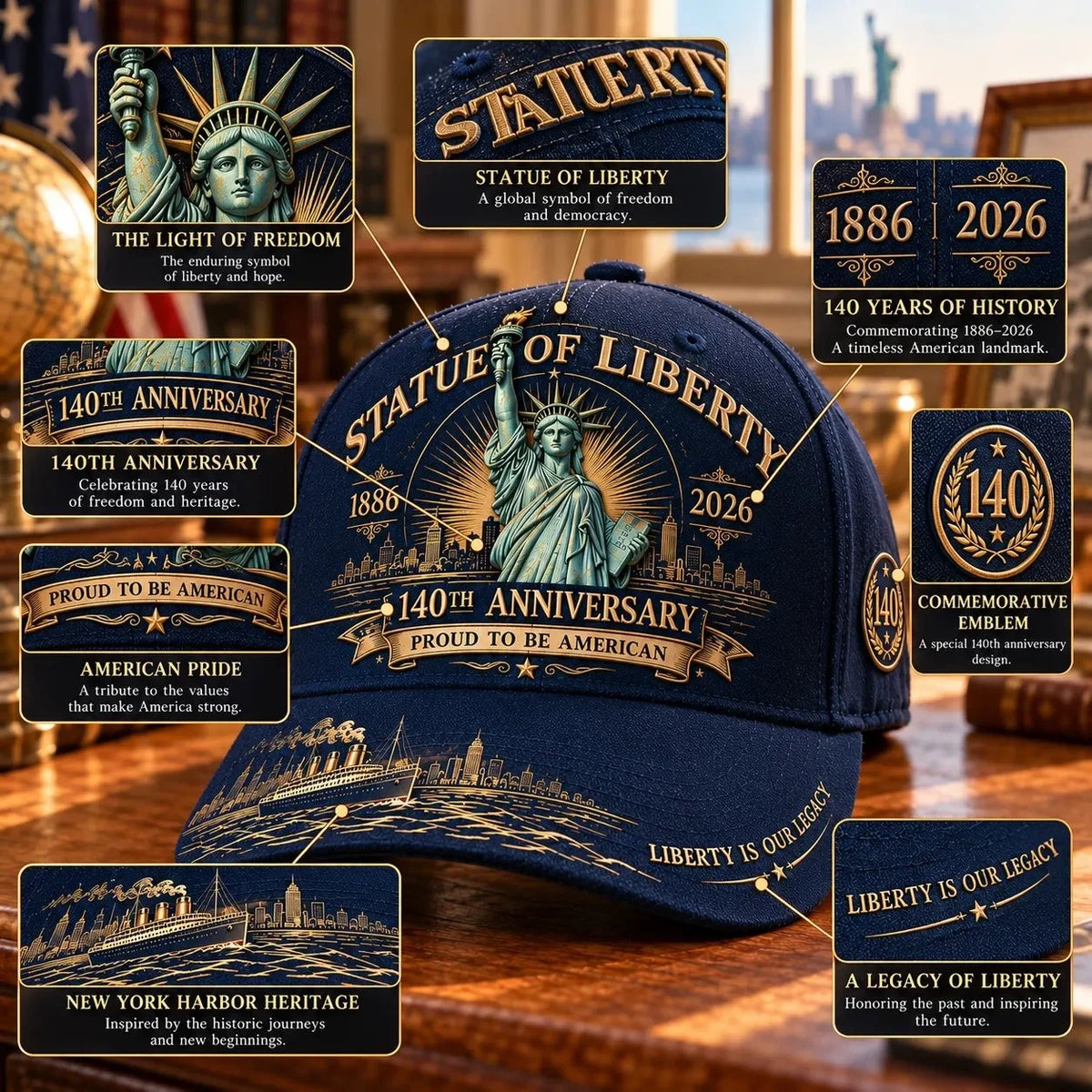 🗽 Statue Of Liberty 140th Anniversary 1886–2026 Commemorative Cap