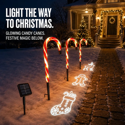 ✨🎄Solar Candy Cane Projector Pathway Lights – Light the Way to Christmas