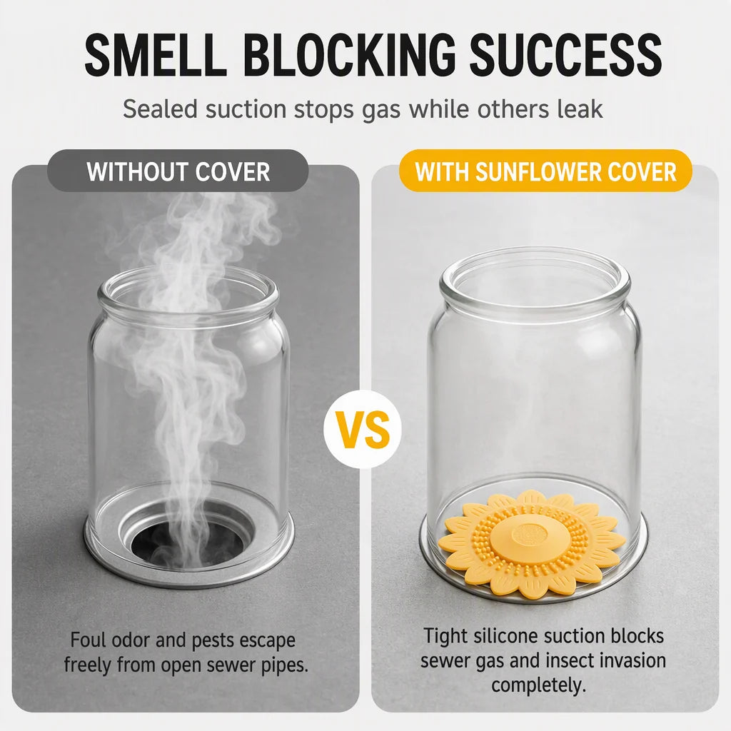 Anti-Odor Bathroom Drain Silicone Sunflower Cover Anti-Backflow