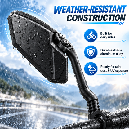 💥360° Rotatable Bicycle Rearview Mirror – Shock-Absorbing Arm, Weather-Resistant, Universal Mount 🛡️
