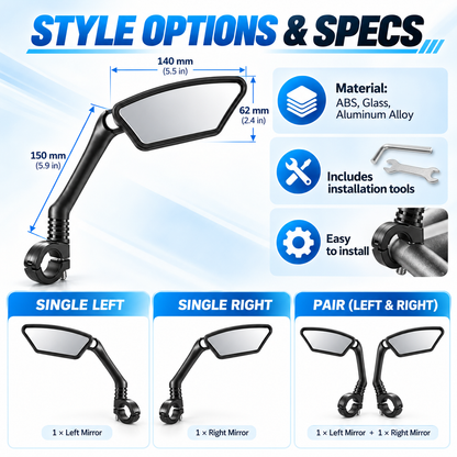 💥360° Rotatable Bicycle Rearview Mirror – Shock-Absorbing Arm, Weather-Resistant, Universal Mount 🛡️