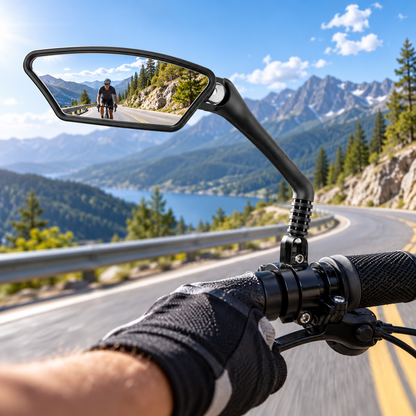 💥360° Rotatable Bicycle Rearview Mirror – Shock-Absorbing Arm, Weather-Resistant, Universal Mount 🛡️