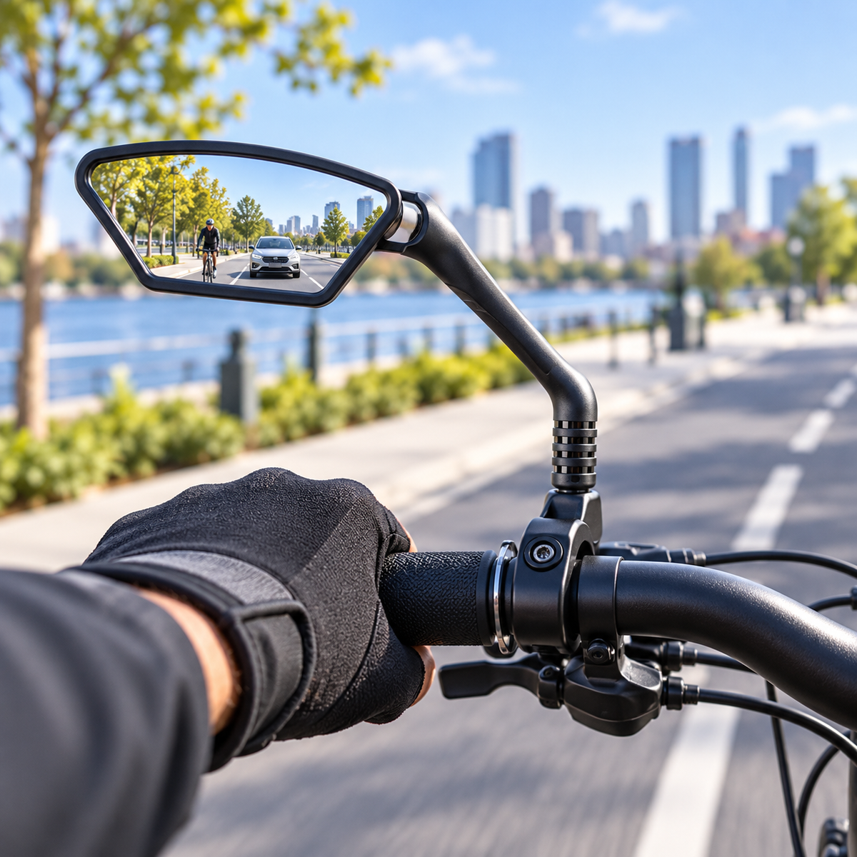 💥360° Rotatable Bicycle Rearview Mirror – Shock-Absorbing Arm, Weather-Resistant, Universal Mount 🛡️