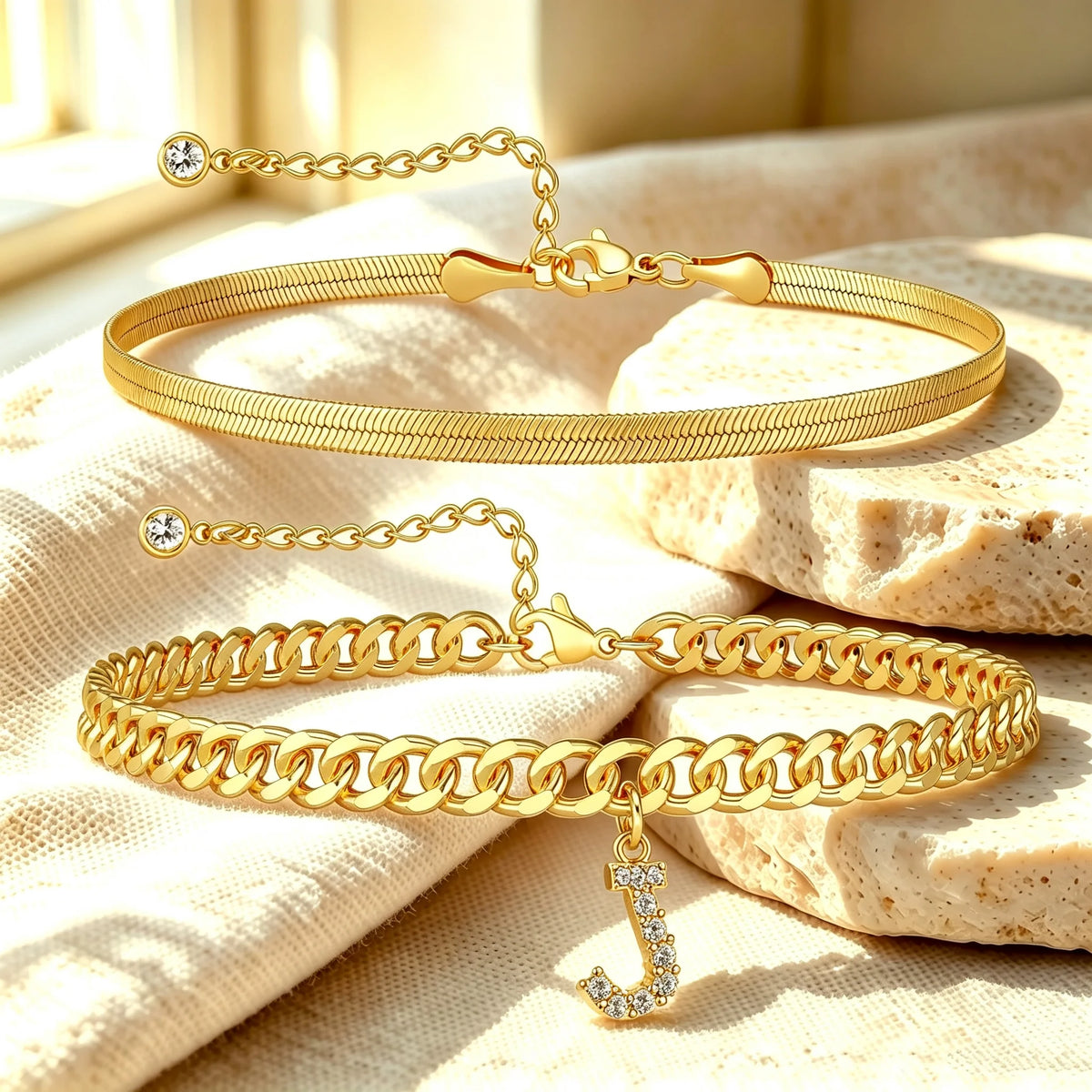🔥Gold Initial Anklet✨14K Gold Plated, Waterproof Adjustable Letter Pendant, Stackable Beach Jewelry