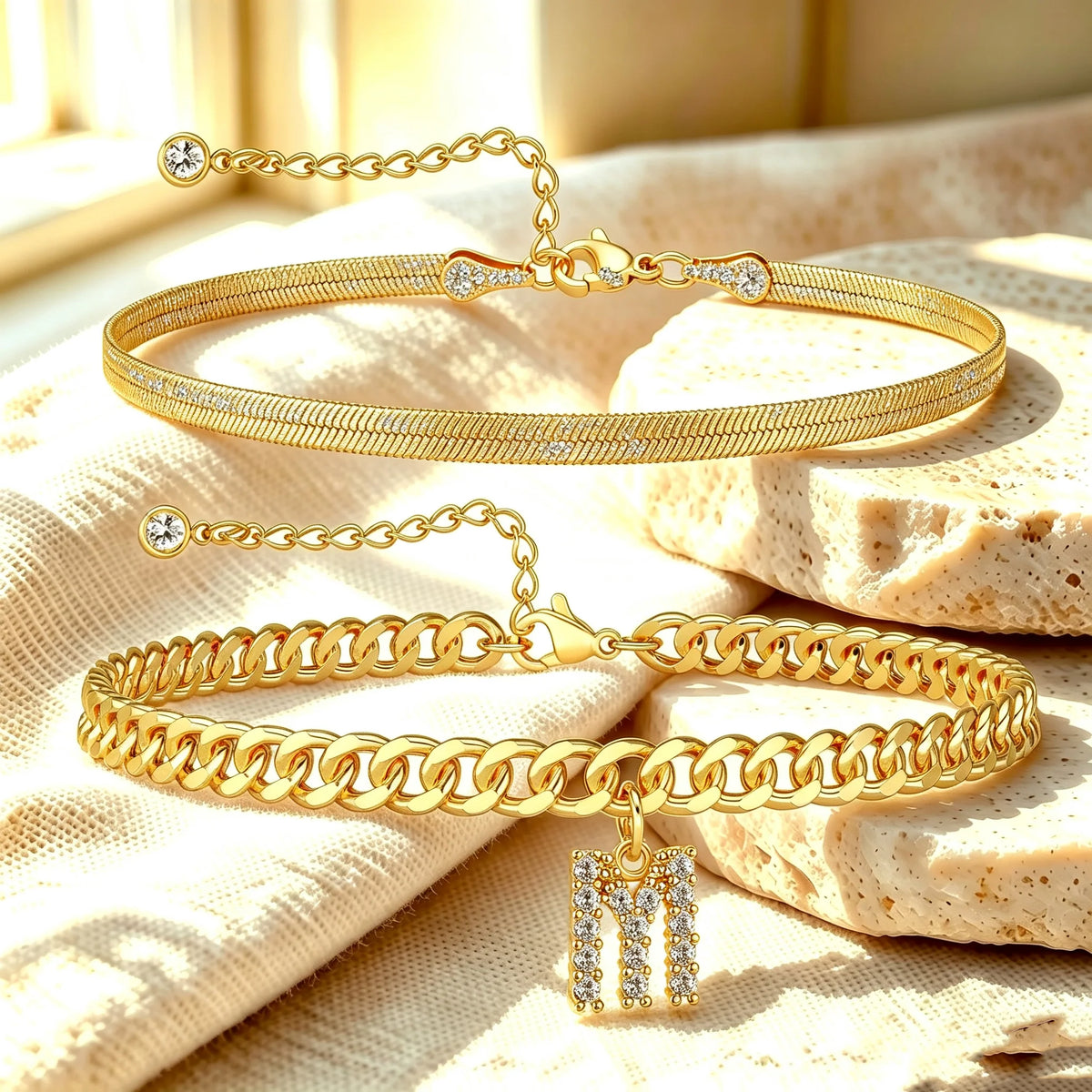 🔥Gold Initial Anklet✨14K Gold Plated, Waterproof Adjustable Letter Pendant, Stackable Beach Jewelry
