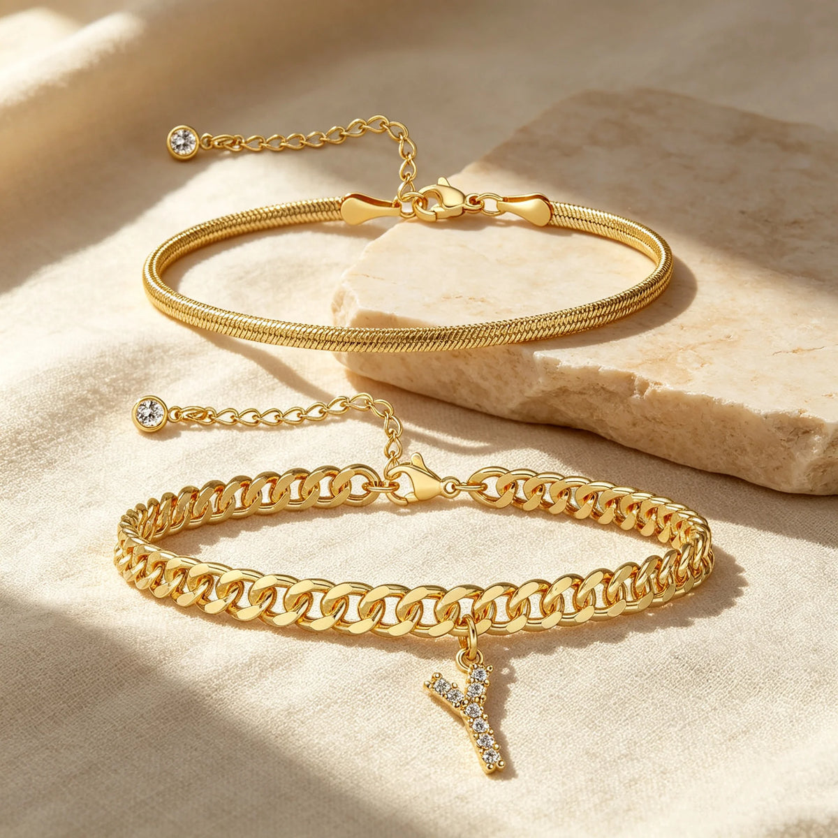 🔥Gold Initial Anklet✨14K Gold Plated, Waterproof Adjustable Letter Pendant, Stackable Beach Jewelry