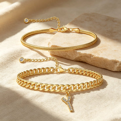 🔥Gold Initial Anklet✨14K Gold Plated, Waterproof Adjustable Letter Pendant, Stackable Beach Jewelry