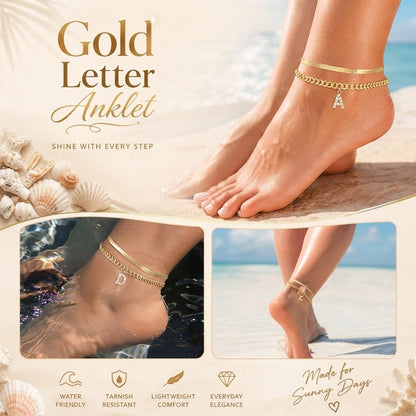 🔥Gold Initial Anklet✨14K Gold Plated, Waterproof Adjustable Letter Pendant, Stackable Beach Jewelry