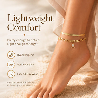 🔥Gold Initial Anklet✨14K Gold Plated, Waterproof Adjustable Letter Pendant, Stackable Beach Jewelry