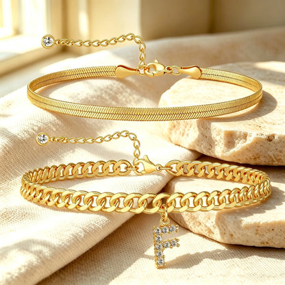 🔥Gold Initial Anklet✨14K Gold Plated, Waterproof Adjustable Letter Pendant, Stackable Beach Jewelry