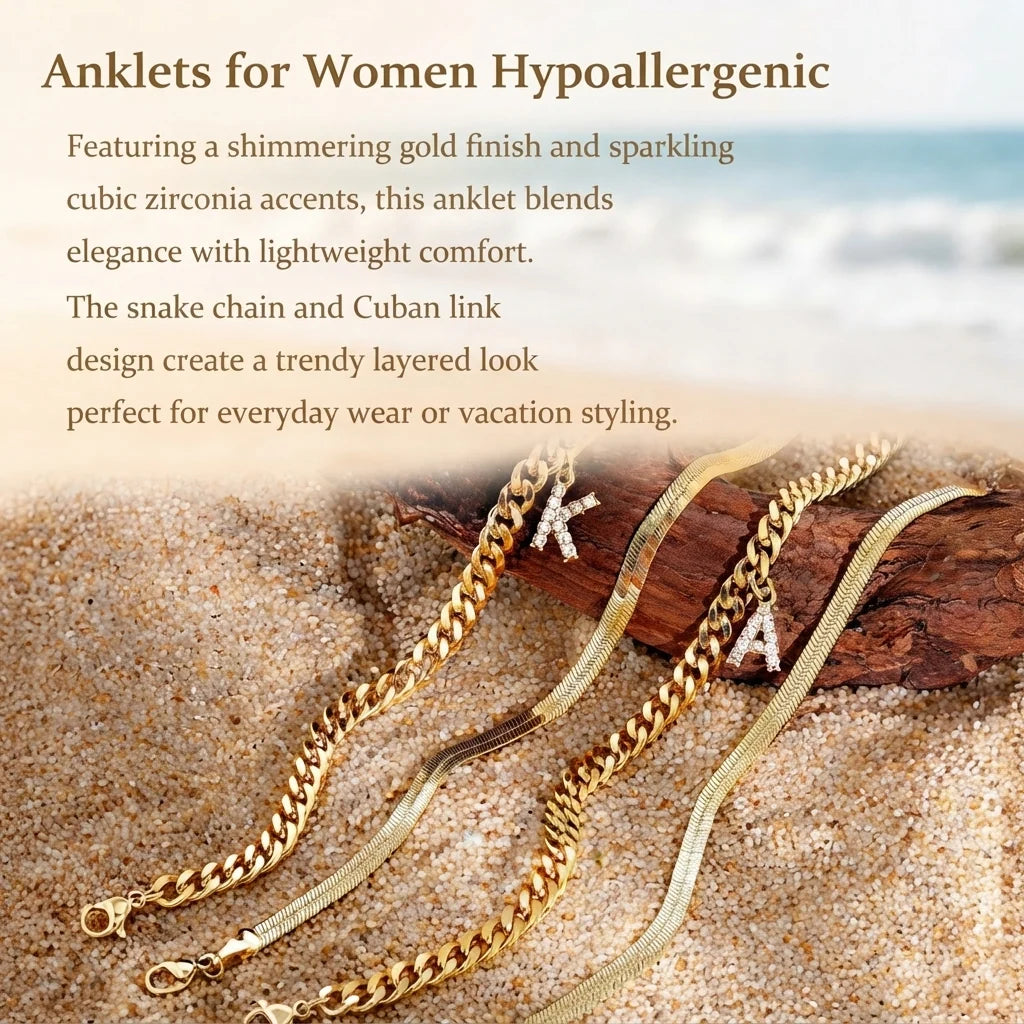 🔥Gold Initial Anklet✨14K Gold Plated, Waterproof Adjustable Letter Pendant, Stackable Beach Jewelry