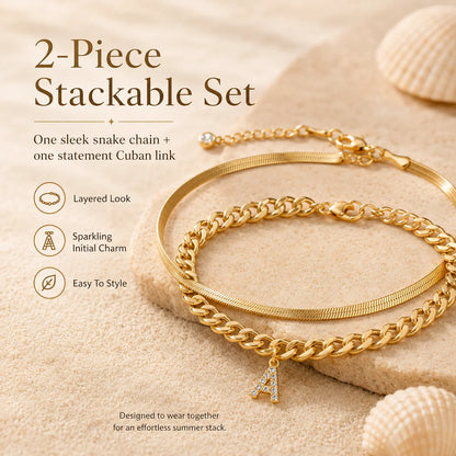 🔥Gold Initial Anklet✨14K Gold Plated, Waterproof Adjustable Letter Pendant, Stackable Beach Jewelry