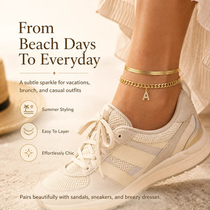 🔥Gold Initial Anklet✨14K Gold Plated, Waterproof Adjustable Letter Pendant, Stackable Beach Jewelry