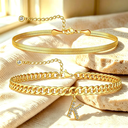 🔥Gold Initial Anklet✨14K Gold Plated, Waterproof Adjustable Letter Pendant, Stackable Beach Jewelry