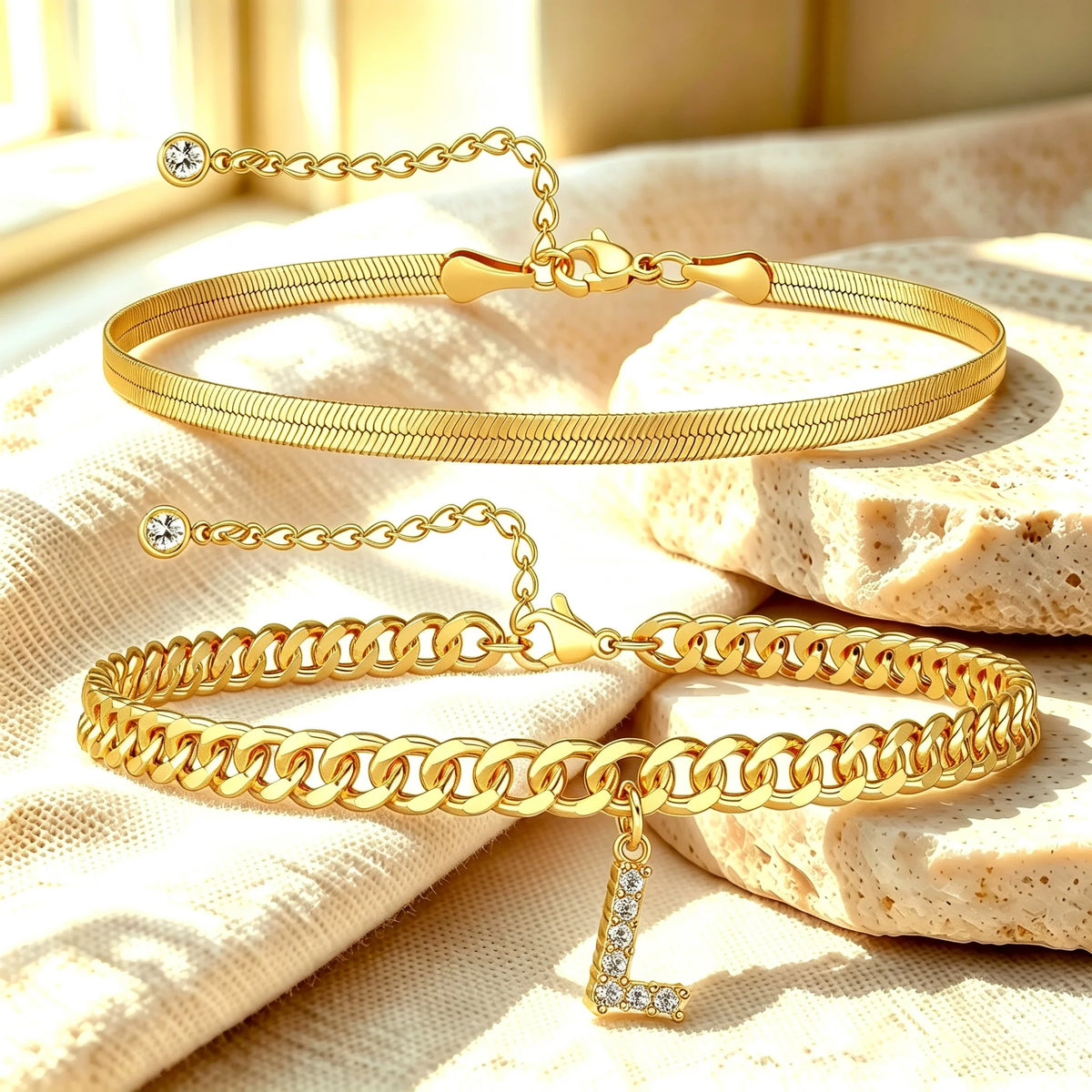 🔥Gold Initial Anklet✨14K Gold Plated, Waterproof Adjustable Letter Pendant, Stackable Beach Jewelry