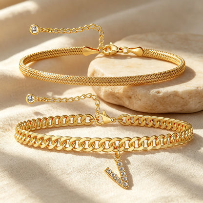 🔥Gold Initial Anklet✨14K Gold Plated, Waterproof Adjustable Letter Pendant, Stackable Beach Jewelry