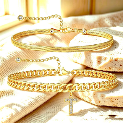 🔥Gold Initial Anklet✨14K Gold Plated, Waterproof Adjustable Letter Pendant, Stackable Beach Jewelry
