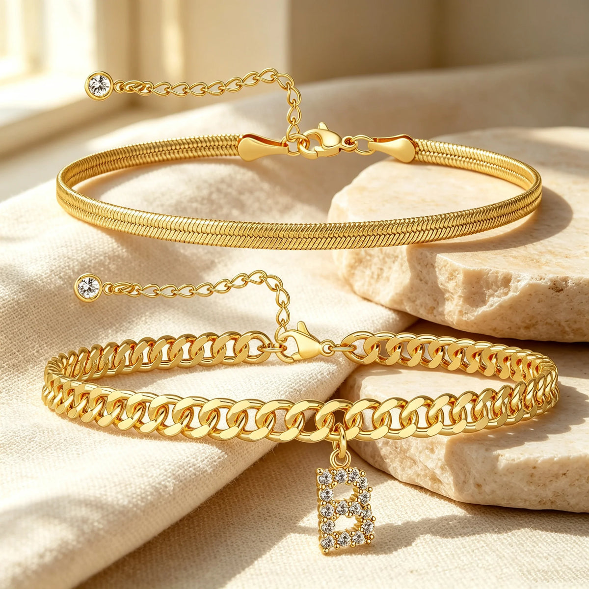 🔥Gold Initial Anklet✨14K Gold Plated, Waterproof Adjustable Letter Pendant, Stackable Beach Jewelry
