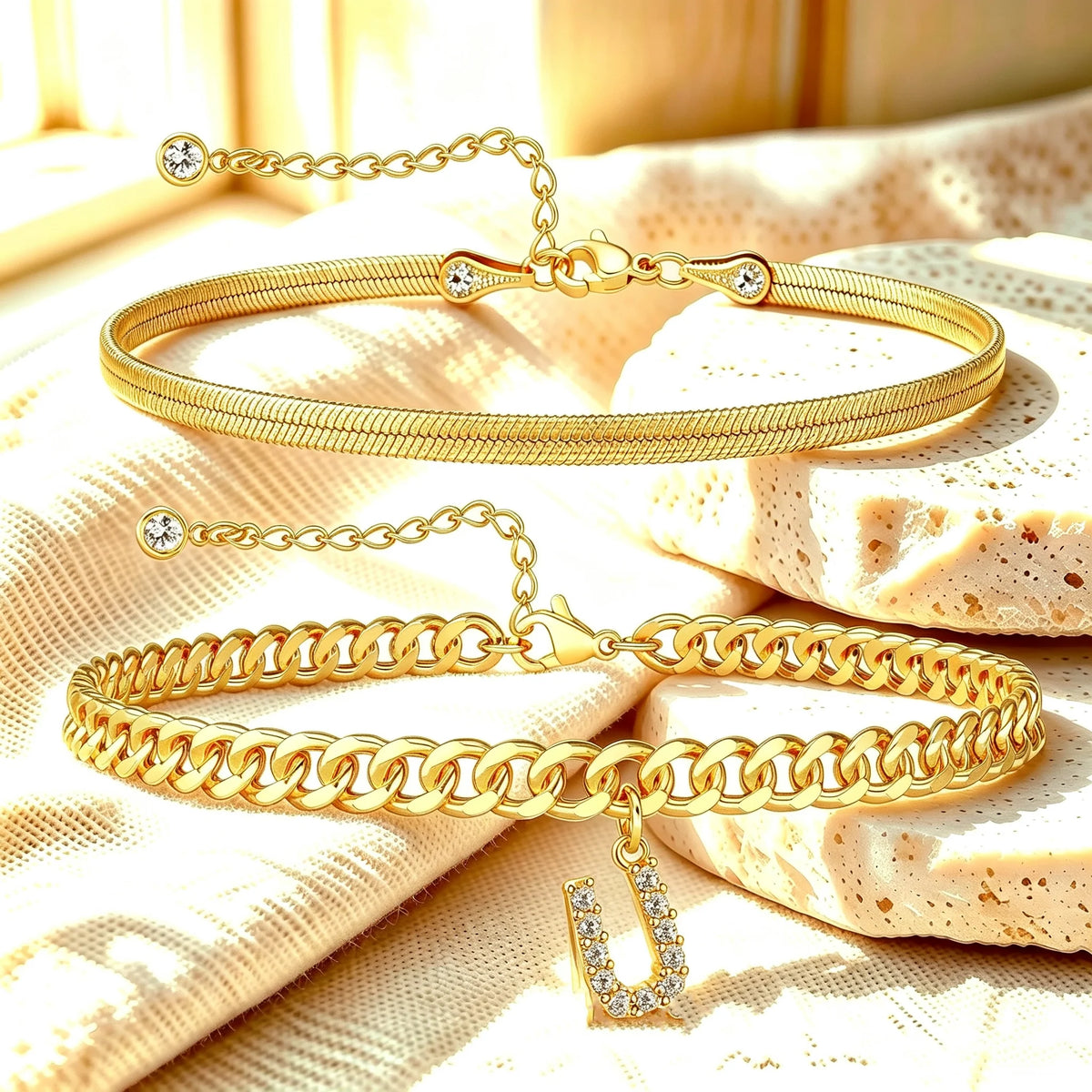 🔥Gold Initial Anklet✨14K Gold Plated, Waterproof Adjustable Letter Pendant, Stackable Beach Jewelry