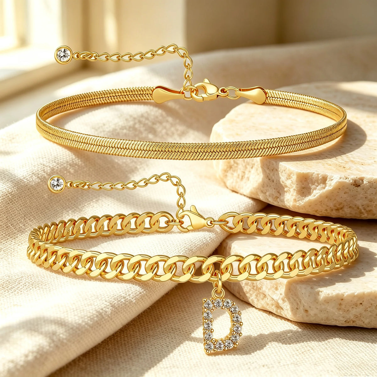 🔥Gold Initial Anklet✨14K Gold Plated, Waterproof Adjustable Letter Pendant, Stackable Beach Jewelry