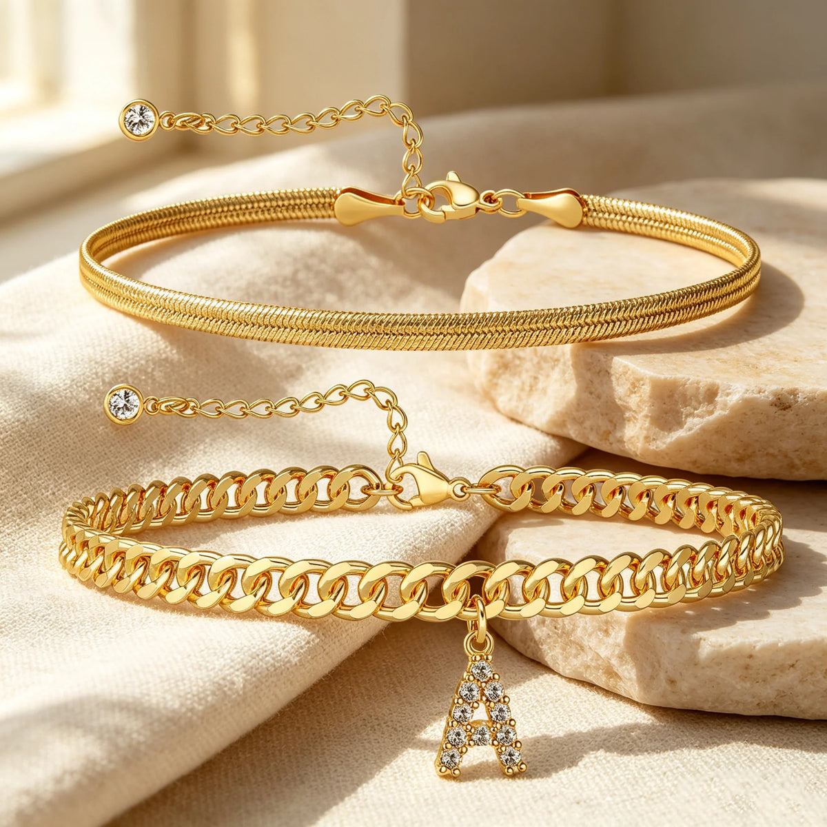 🔥Gold Initial Anklet✨14K Gold Plated, Waterproof Adjustable Letter Pendant, Stackable Beach Jewelry