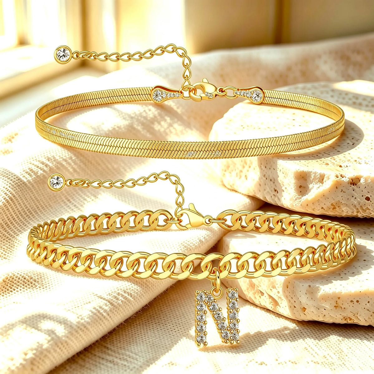 🔥Gold Initial Anklet✨14K Gold Plated, Waterproof Adjustable Letter Pendant, Stackable Beach Jewelry