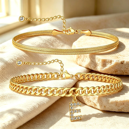 🔥Gold Initial Anklet✨14K Gold Plated, Waterproof Adjustable Letter Pendant, Stackable Beach Jewelry
