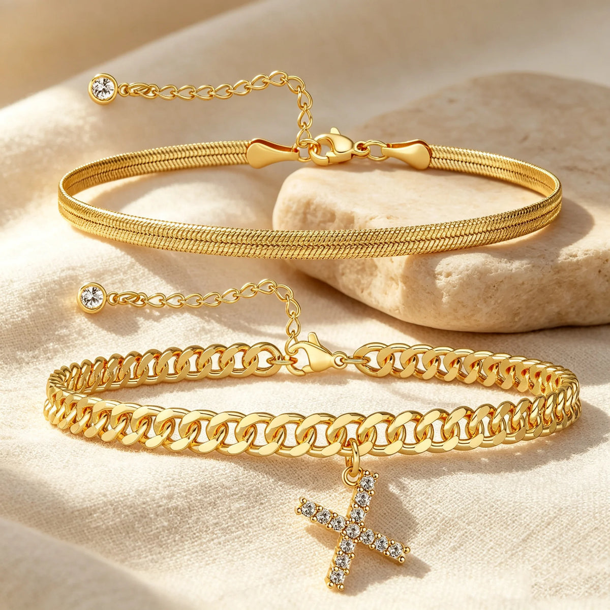 🔥Gold Initial Anklet✨14K Gold Plated, Waterproof Adjustable Letter Pendant, Stackable Beach Jewelry
