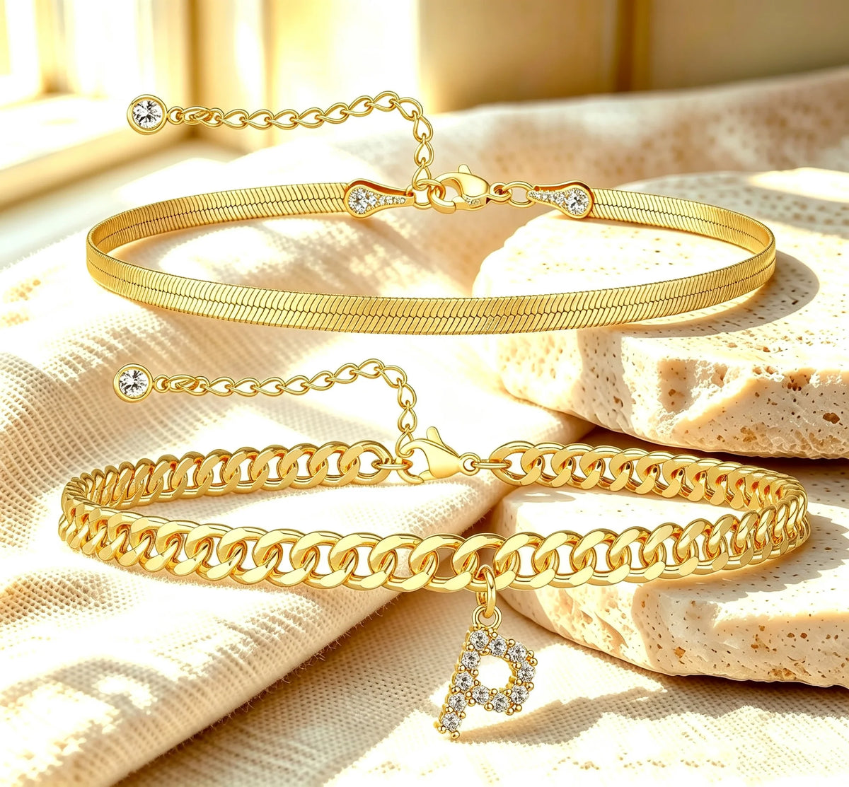 🔥Gold Initial Anklet✨14K Gold Plated, Waterproof Adjustable Letter Pendant, Stackable Beach Jewelry