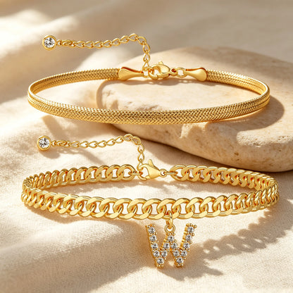 🔥Gold Initial Anklet✨14K Gold Plated, Waterproof Adjustable Letter Pendant, Stackable Beach Jewelry