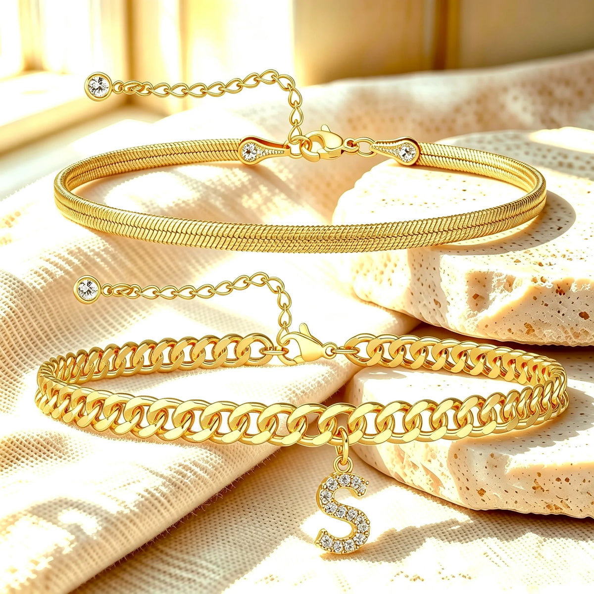 🔥Gold Initial Anklet✨14K Gold Plated, Waterproof Adjustable Letter Pendant, Stackable Beach Jewelry
