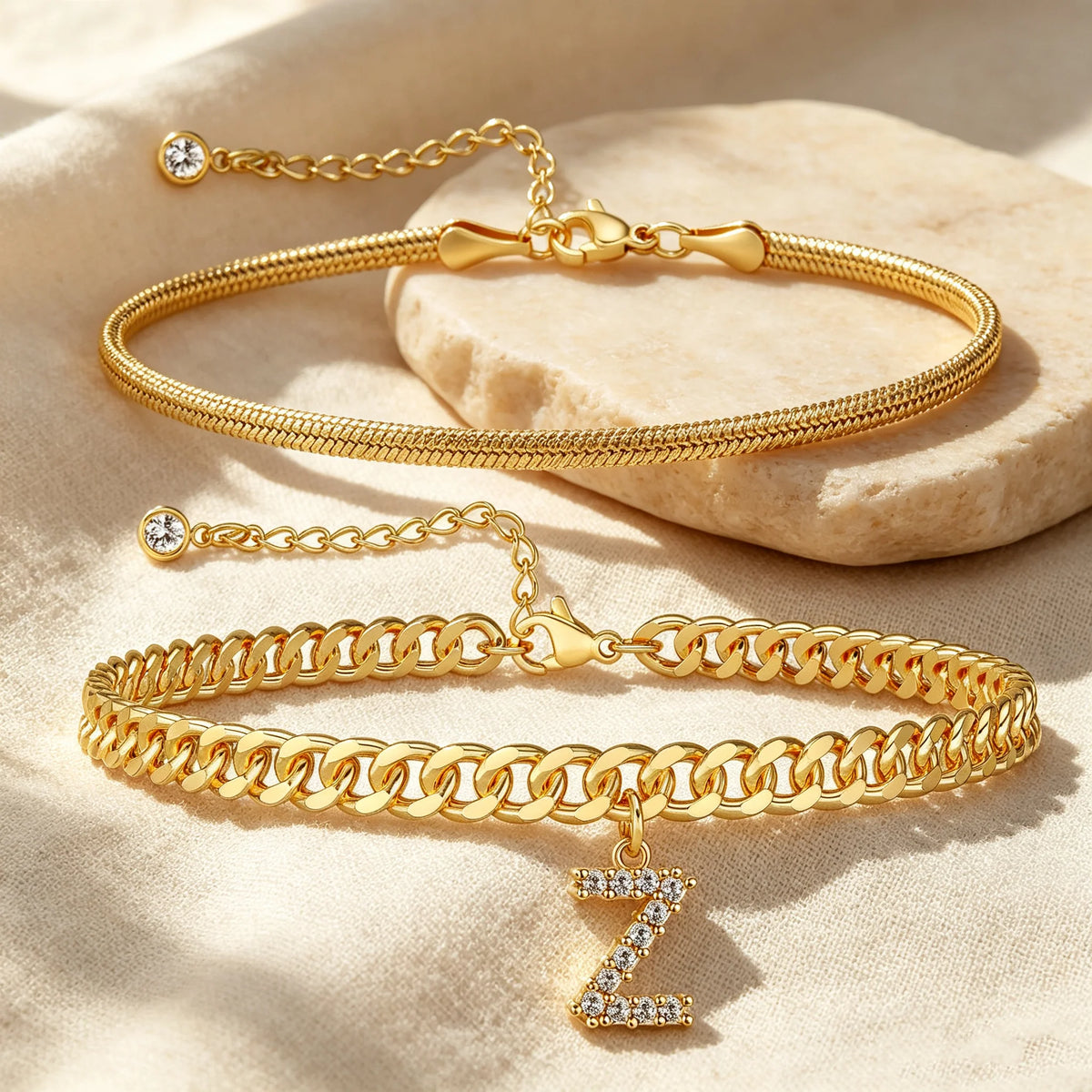 🔥Gold Initial Anklet✨14K Gold Plated, Waterproof Adjustable Letter Pendant, Stackable Beach Jewelry