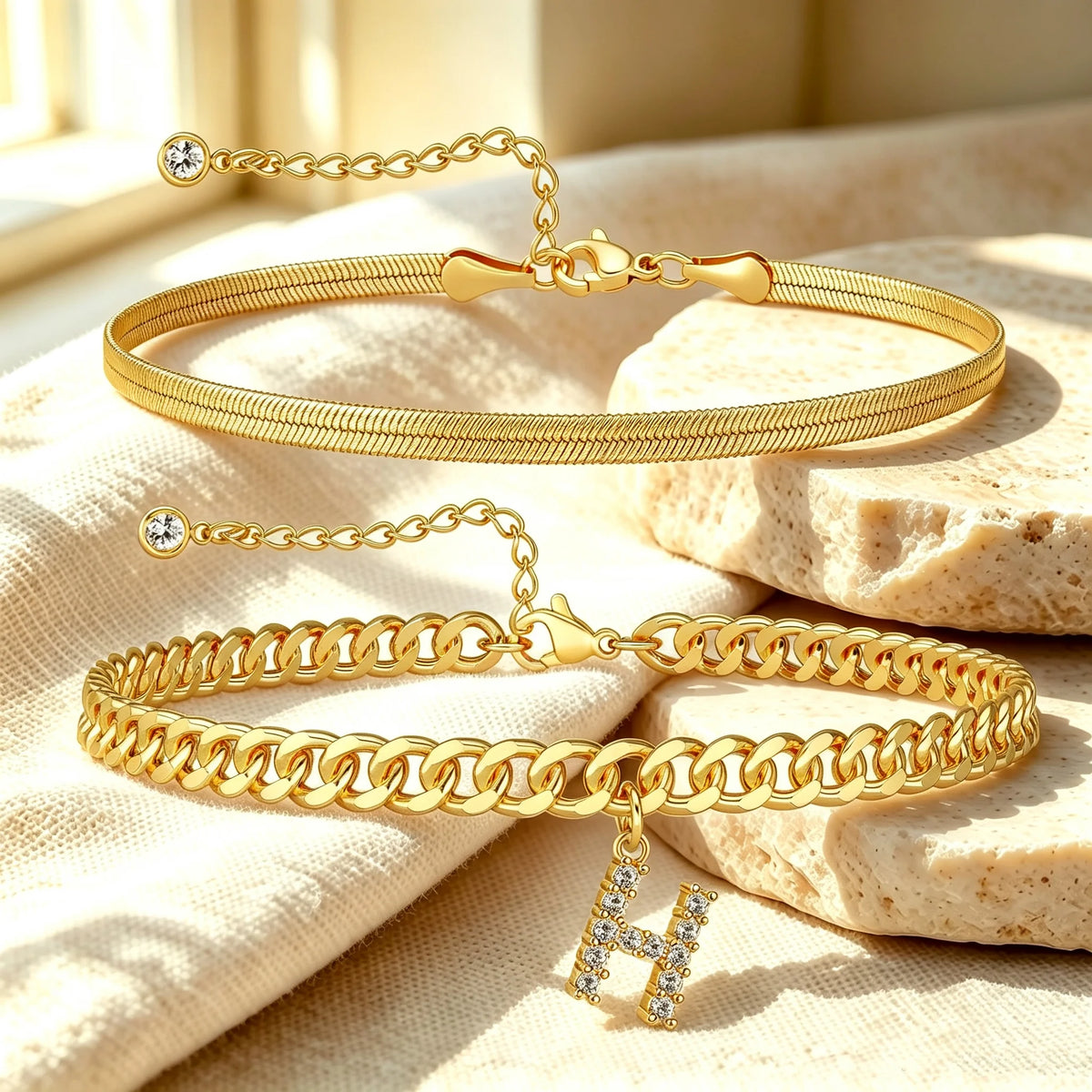 🔥Gold Initial Anklet✨14K Gold Plated, Waterproof Adjustable Letter Pendant, Stackable Beach Jewelry