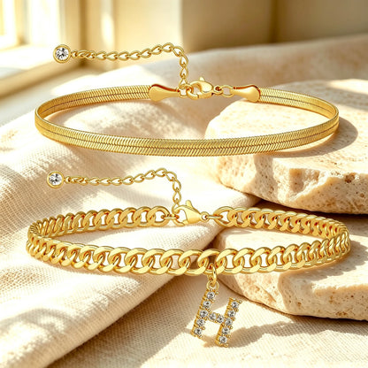 🔥Gold Initial Anklet✨14K Gold Plated, Waterproof Adjustable Letter Pendant, Stackable Beach Jewelry