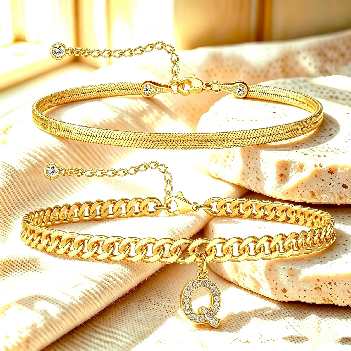 🔥Gold Initial Anklet✨14K Gold Plated, Waterproof Adjustable Letter Pendant, Stackable Beach Jewelry