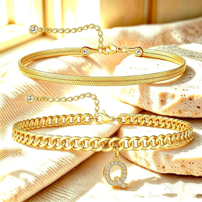 🔥Gold Initial Anklet✨14K Gold Plated, Waterproof Adjustable Letter Pendant, Stackable Beach Jewelry