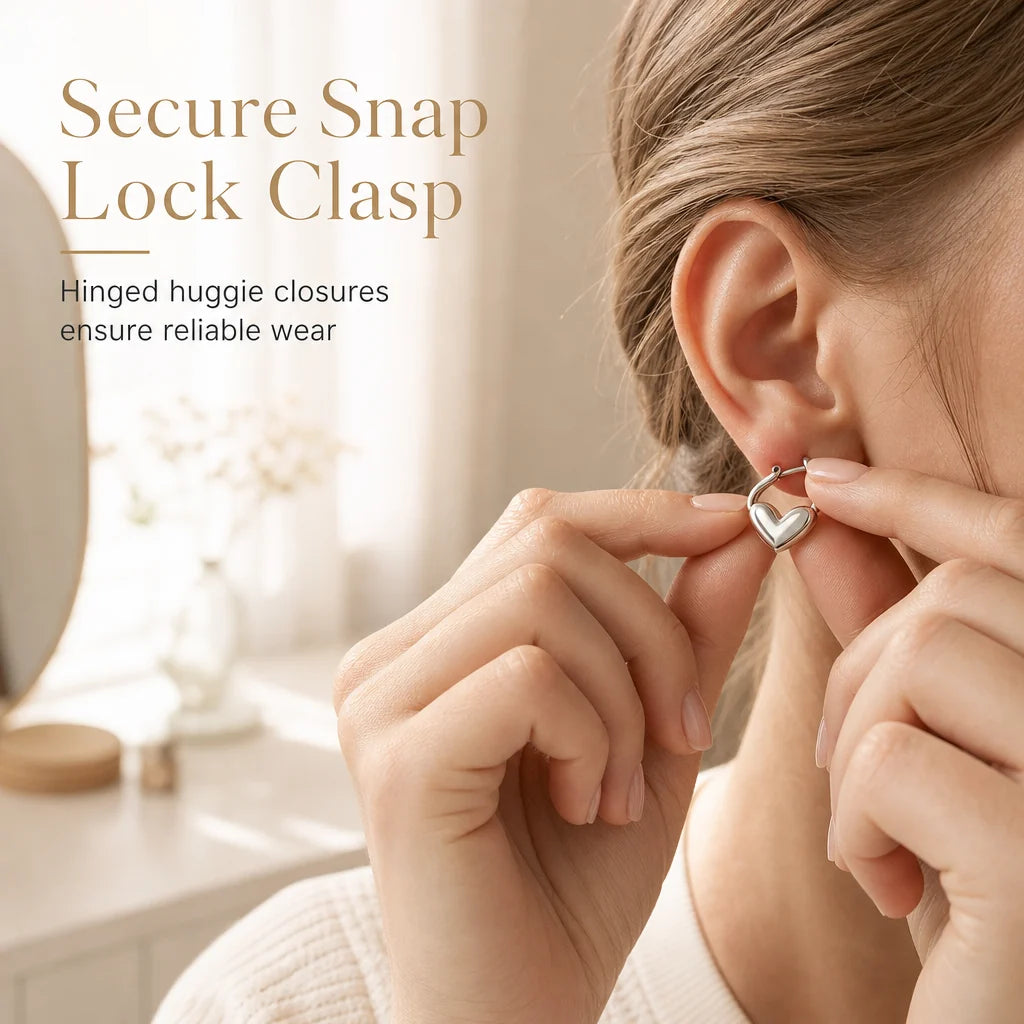 💕 ✨ Small Heart Hoop Earrings – Smooth finish & French minimalist style ✨
