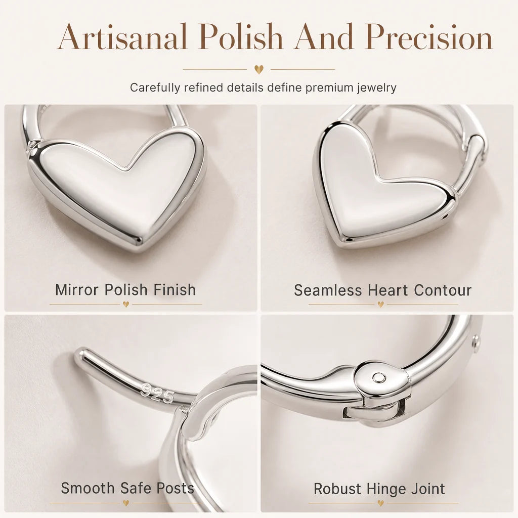 💕 ✨ Small Heart Hoop Earrings – Smooth finish & French minimalist style ✨
