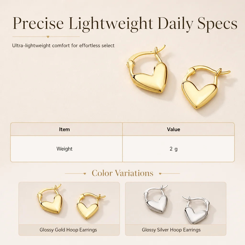 💕 ✨ Small Heart Hoop Earrings – Smooth finish & French minimalist style ✨