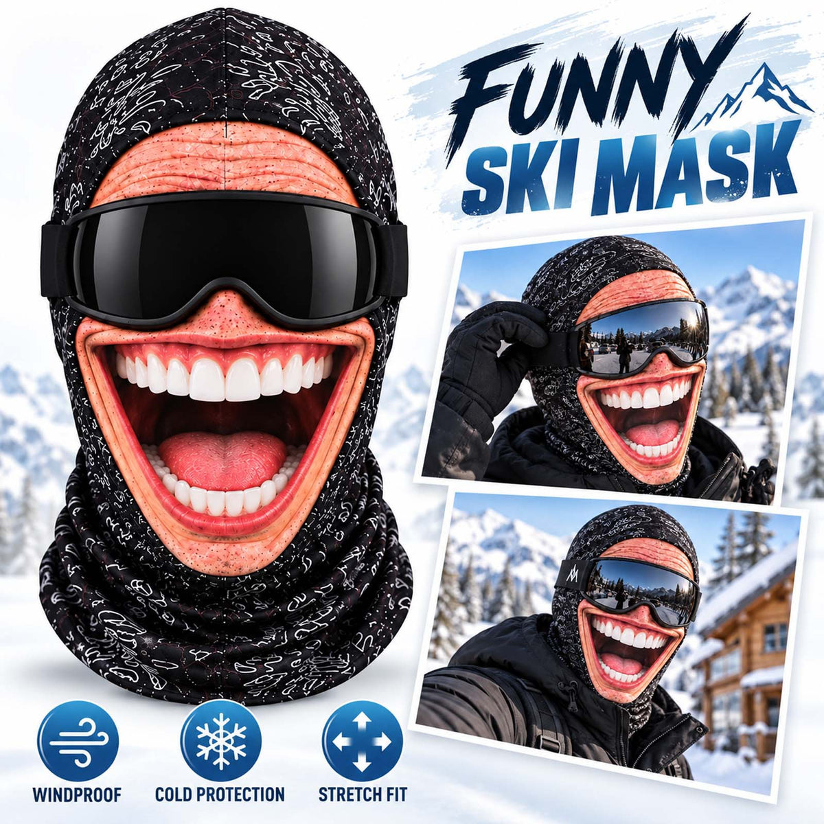 🎿 Realistic Face Balaclava – Funny Ski & Snowboard Mask for Cold Weather Adventures