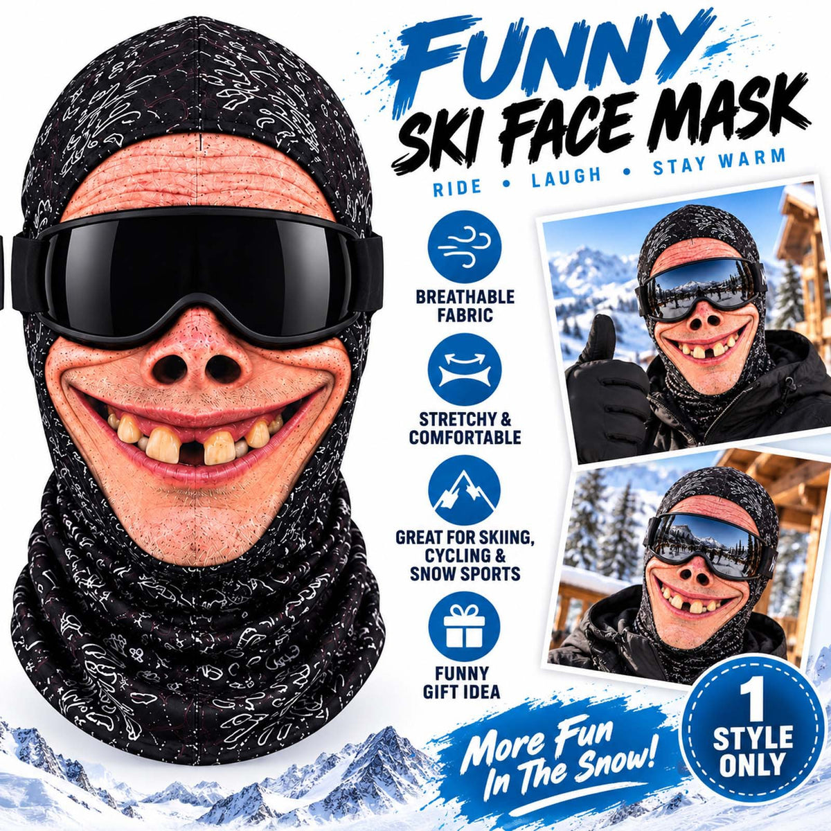 🎿 Realistic Face Balaclava – Funny Ski & Snowboard Mask for Cold Weather Adventures