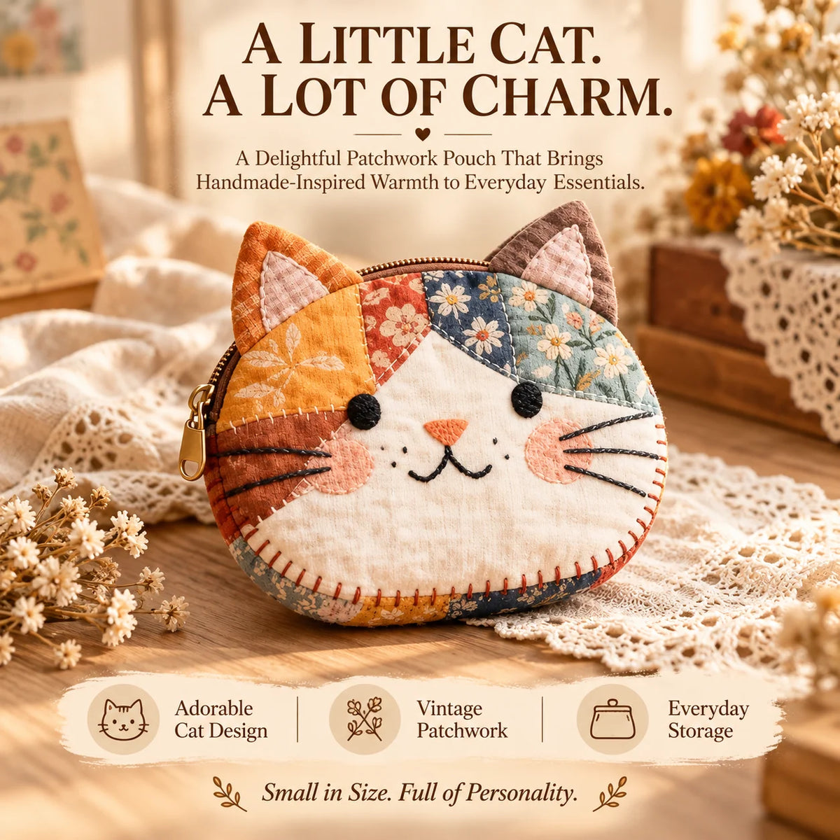 Handmade Patchwork Cat Coin Purse